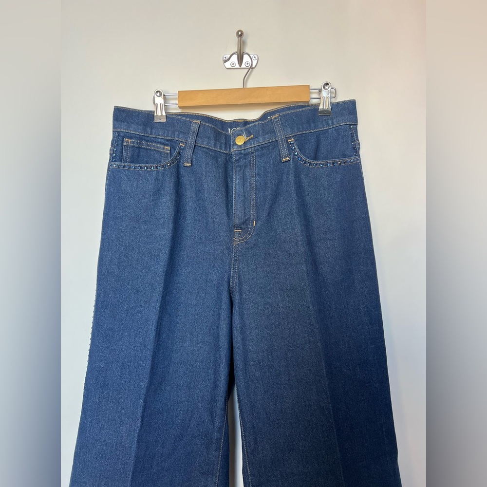 J.Crew ‘96 Embellished Denim Trouser Wide Leg Jeans 31P High Rise Dark Wash - Picture 5 of 16